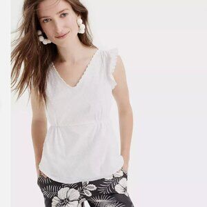 J. Crew V-Neck Peplum Top in Swiss dot White Size 10 Summer Casual Travel